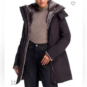 SAVE THE DUCK Black Puffer Coat with Gray Faux Fur